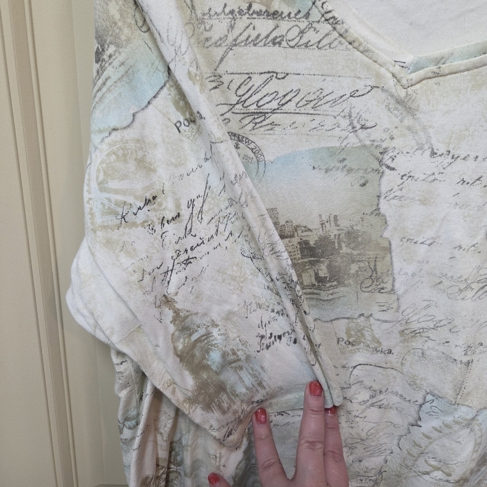 Allison Daley Cute Y2K 2000s 3/4 Sleeve All over Print Top Petite Large - Picture 6 of 15